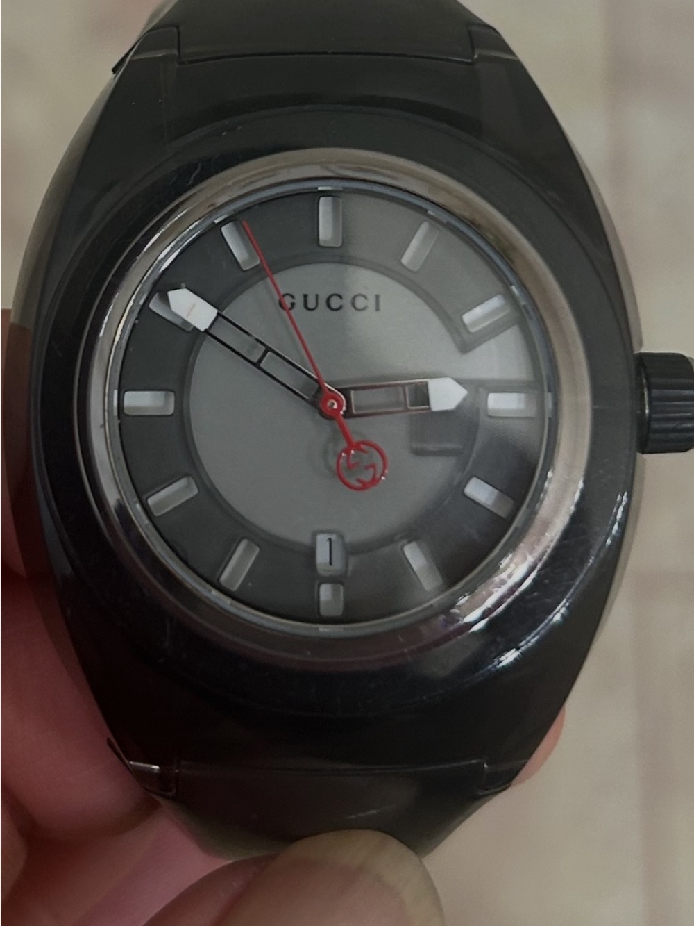Gucci Black and Gray Watch with Red Accents
